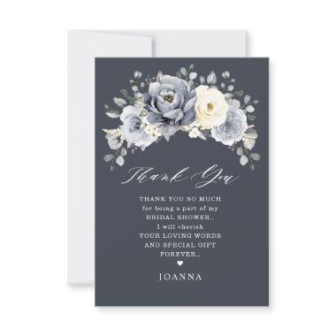 Silver Grey Ivory Floral Winter Boho Bridal Shower Thank You Invitations