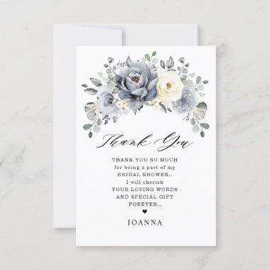 Silver Grey Ivory Floral Winter Boho Bridal Shower Thank You Invitations