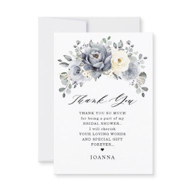 Silver Grey Ivory Floral Winter Boho Bridal Shower Thank You Invitations