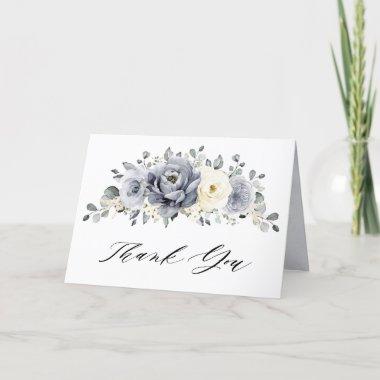 Silver Grey Ivory Floral Winter boho Bridal Shower Thank You Invitations