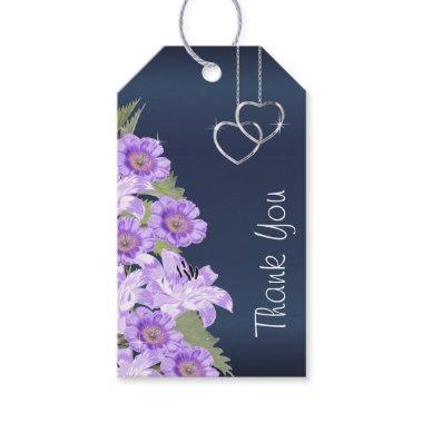 Silver Hearts on Lavender & Navy Satin Gift Tags