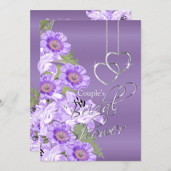 Silver Hearts on Lavender Purple Satin -Invitations Invitations