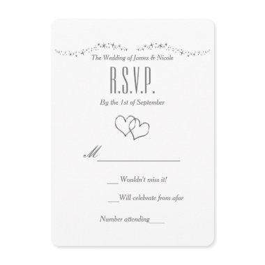 Silver Hearts & Sparkle Wedding RSVP Card