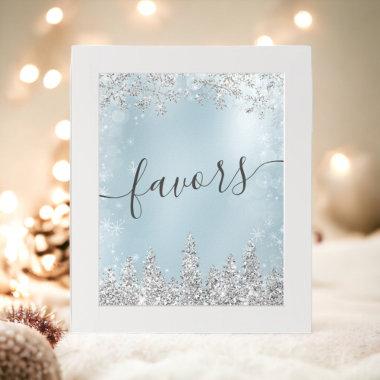 Silver ice blue snow pine favors bridal shower poster