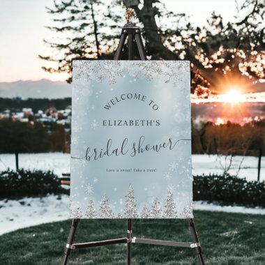 Silver ice blue snow pine welcome bridal shower foam board