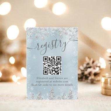 Silver ice blue snow pine winter bridal registry enclosure Invitations