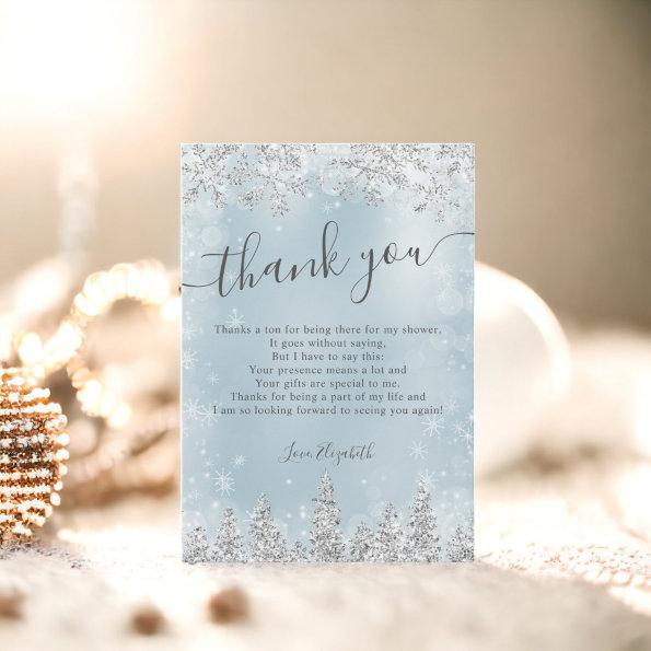 Silver ice blue snow pine winter bridal shower thank you Invitations