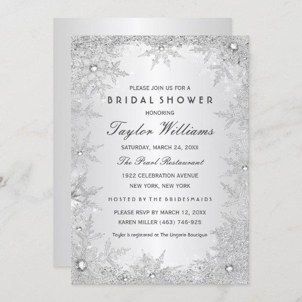 Silver Jewel Snowflake Bridal Shower Invitations