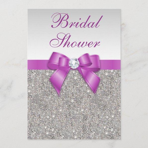 Silver Jewels Radiant Orchid Bow Bridal Shower Invitations