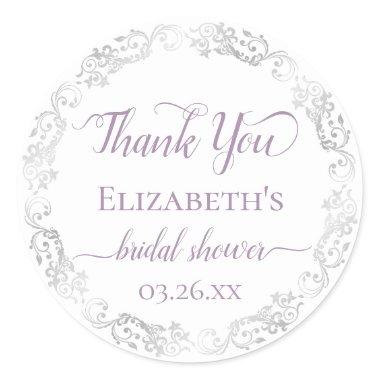 Silver Lace and Lavender  Thank You Classic Round Sticker