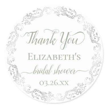 Silver Lace and Sage Green  Thank You Classic Round Sticker