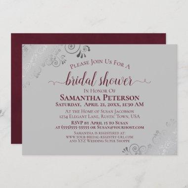 Silver Lace Burgundy on Gray Elegant Bridal Shower Invitations