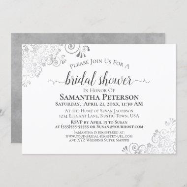 Silver Lace Elegant Gray and White Bridal Shower Invitations