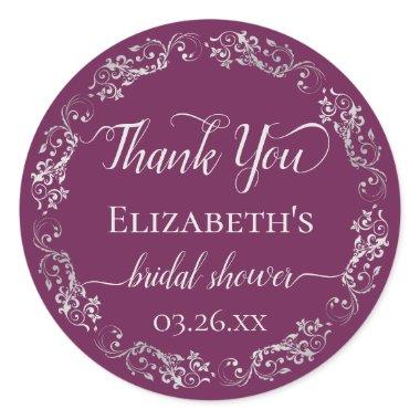Silver Lace on Berry  Thank You Classic Round Sticker