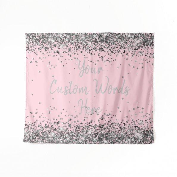 Silver Light Pink Birthday Party Photo Booth Prop Tapestry