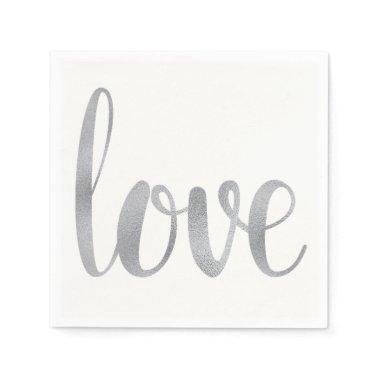 Silver love cocktail napkins, foil font paper napkins