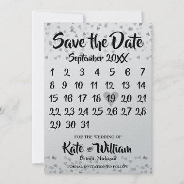 Silver Love Heart Calendar Save the Date