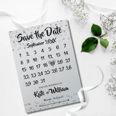 Silver Love Heart Calendar Save The Date