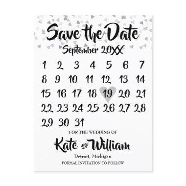 Silver Love Heart Calendar Save the Date Announcement Post