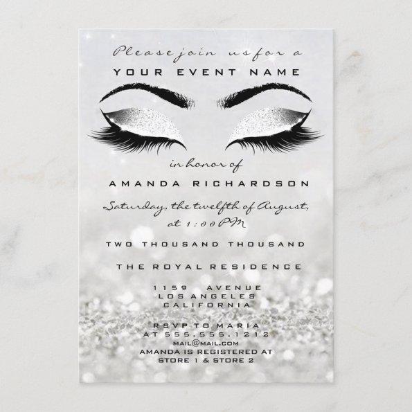 Silver Makeup White Glitter 16th Bridal Shower Invitations