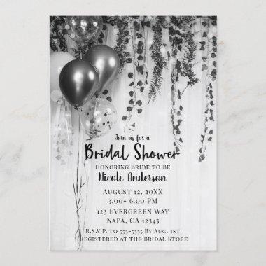 Silver Metallic Balloons Rustic Ivy Bridal Shower Invitations