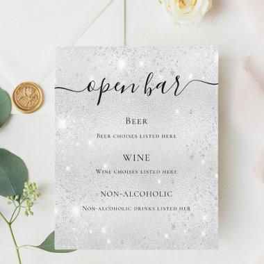 Silver metallic glitter sparkles script bar menu