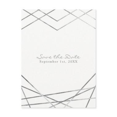 Silver Modern Geometric Lines Chic Save the Date Announcement PostInvitations