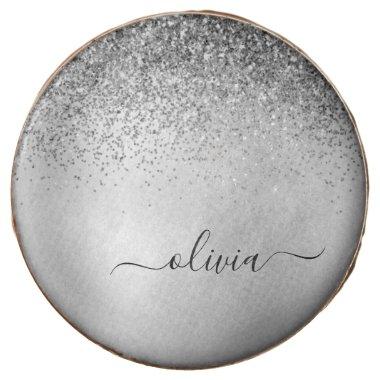 Silver Monogram Glitter Sparkle Girly Script Chocolate Covered Oreo