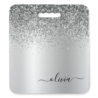 Silver Monogram Glitter Sparkle Girly Script Seat Cushion