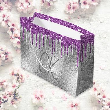 Silver monogram name modern elegant purple large gift bag