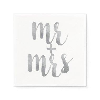 Silver Mr. & Mrs. cocktail napkins, foil font Paper Napkins