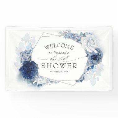 Silver Navy and Dusty Blue Floral Bridal Shower Banner