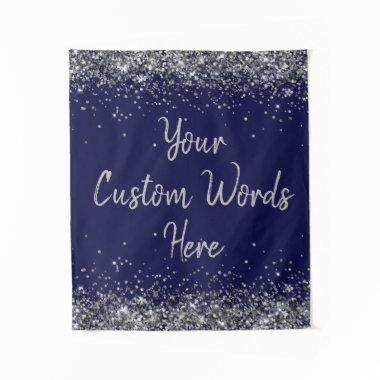 Silver Navy Blue Birthday Party Photo Booth Prop Tapestry