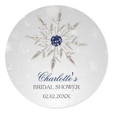silver navy blue snowflakes bridal shower stickers