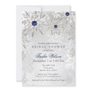 Silver Navy Snowflakes Winter Bridal Shower Invite