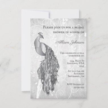 Silver Peacock Bridal Shower Invitations