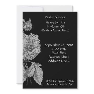 Silver Peony Black Flower  Invite