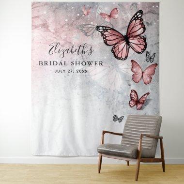 Silver Pink Butterfly Photo Backdrop Tapestries