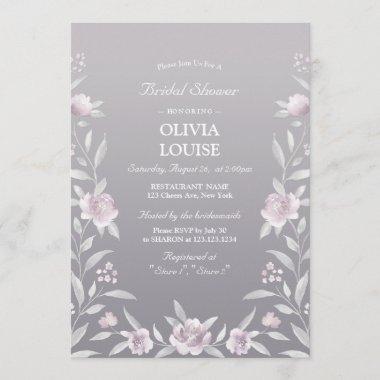 Silver pink floral Chinoiserie bridal shower Invitations