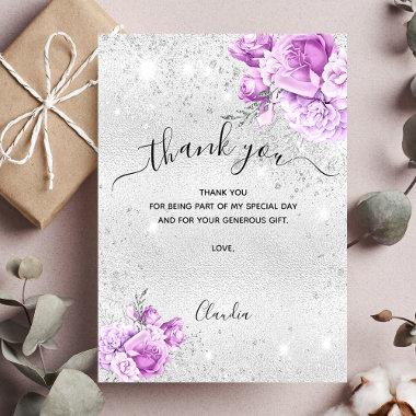 Silver pink florals thank you Invitations