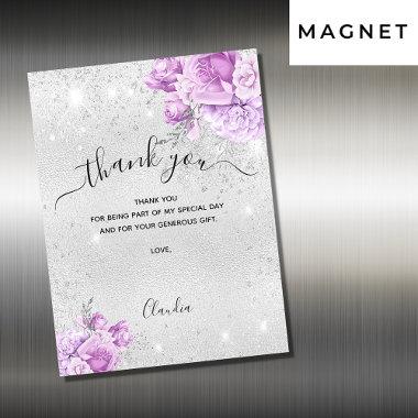 Silver pink florals thank you magnetic Invitations