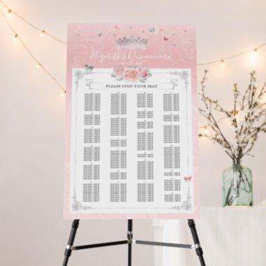 Silver Pink Rose Alphabetical Letter Seating Chart Foam Board
