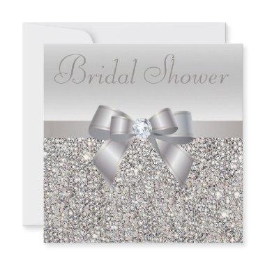 Silver Printed Sequins Bow & Diamond Bridal Shower Invitations