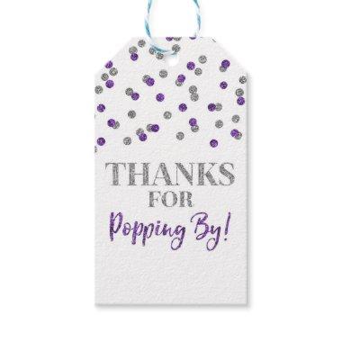 Silver Purple Confetti Thanks for Popping by Tags