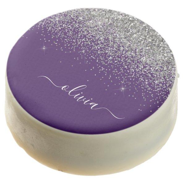 Silver Purple Glitter Girly Monogram Name Chocolate Covered Oreo