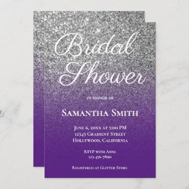Silver Purple Ombre Glitter Bridal Shower Invitations