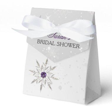 silver purple snowflakes bridal shower favor box