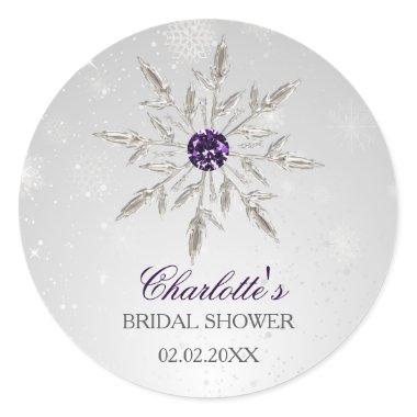 silver purple snowflakes bridal shower stickers