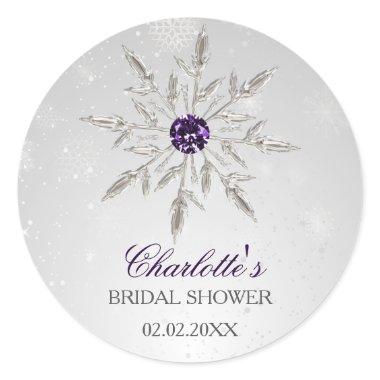 silver purple snowflakes bridal shower stickers