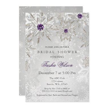 silver purple Winter Bridal Shower Invite